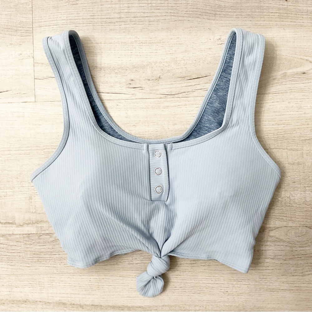 Bombshell Sky Blue Henley Sports Bra Size Medium Top Gym